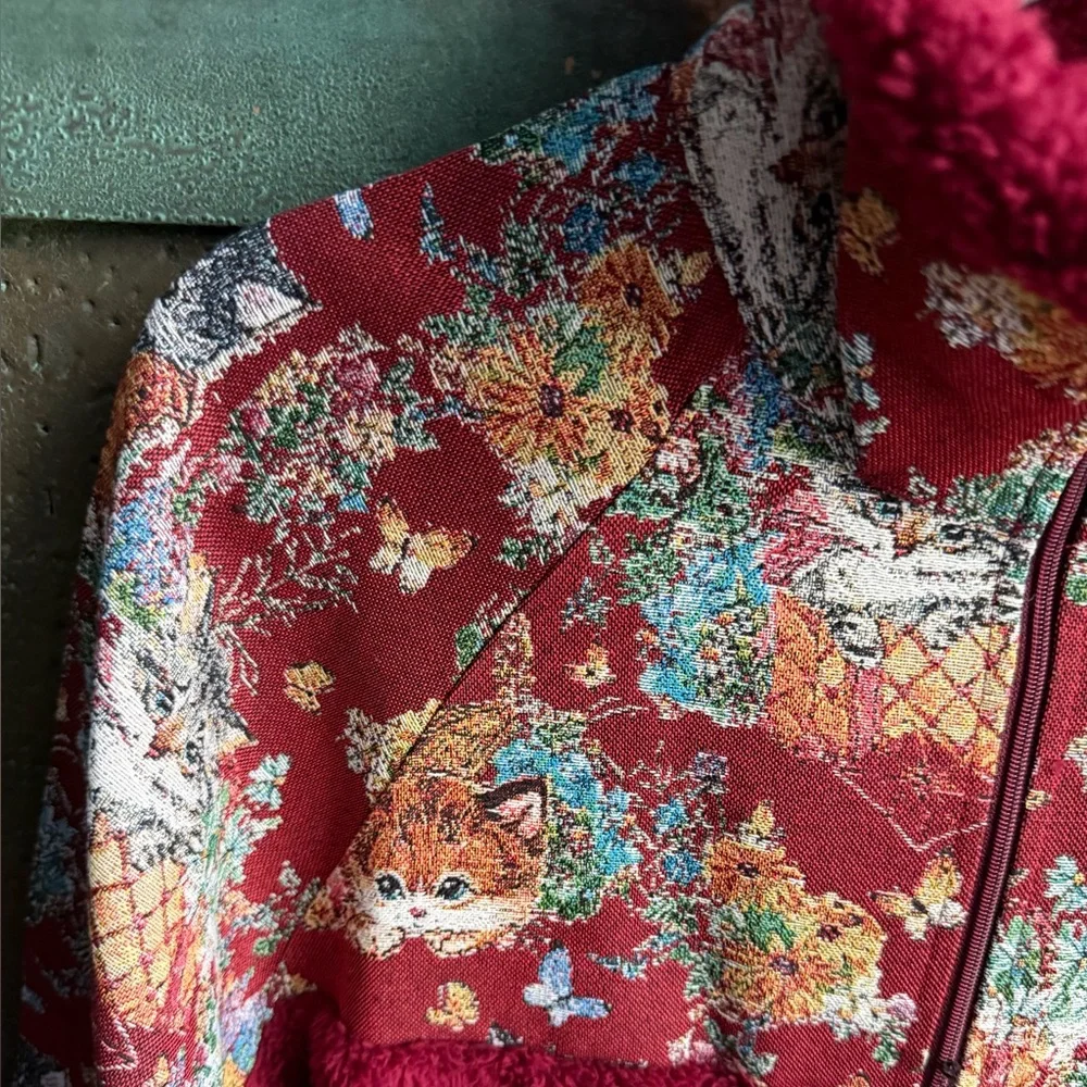 Cider Fleece Collar Floral Cat Knotted Sweatshirt - Picture 7 of 14